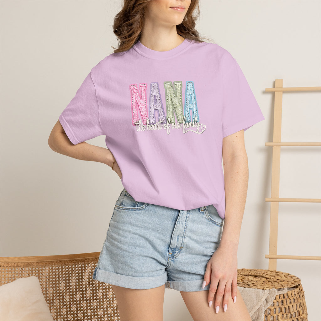 NANA Pastel Patchwork T-Shirt — "The Heart of Our Family" Gift