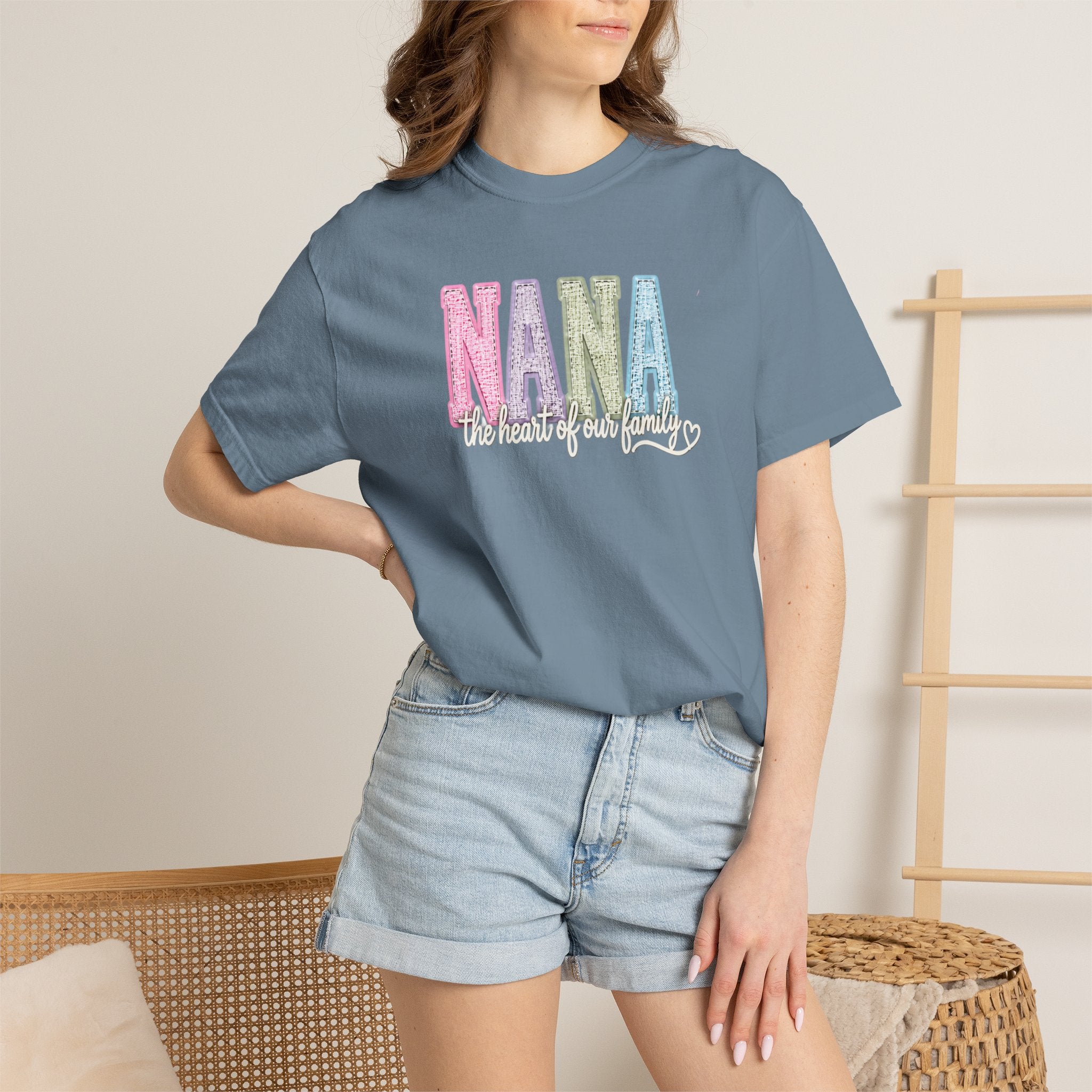 NANA Pastel Patchwork T-Shirt — "The Heart of Our Family" Gift