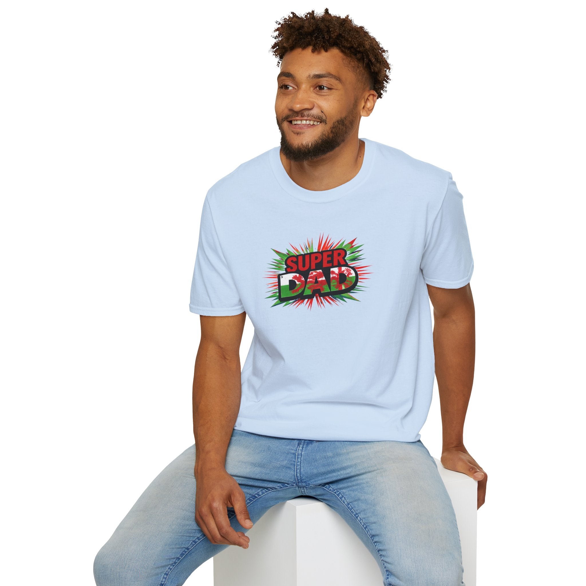 Super Dad Graphic T-Shirt — Wales Flag themed Retro Comic Father's Day Tee