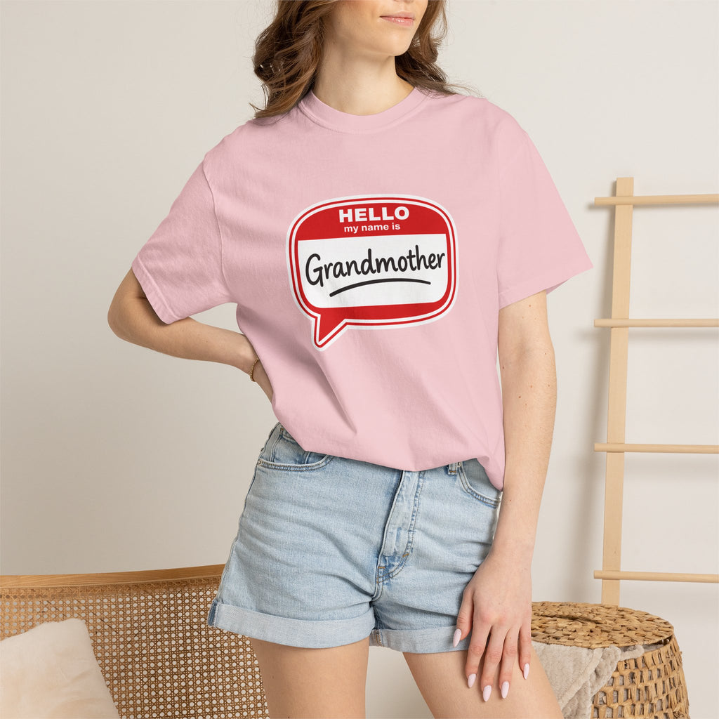 Hello My Name Is Grandmother T-Shirt - Retro Name Badge Tee for Moms & Grandmas