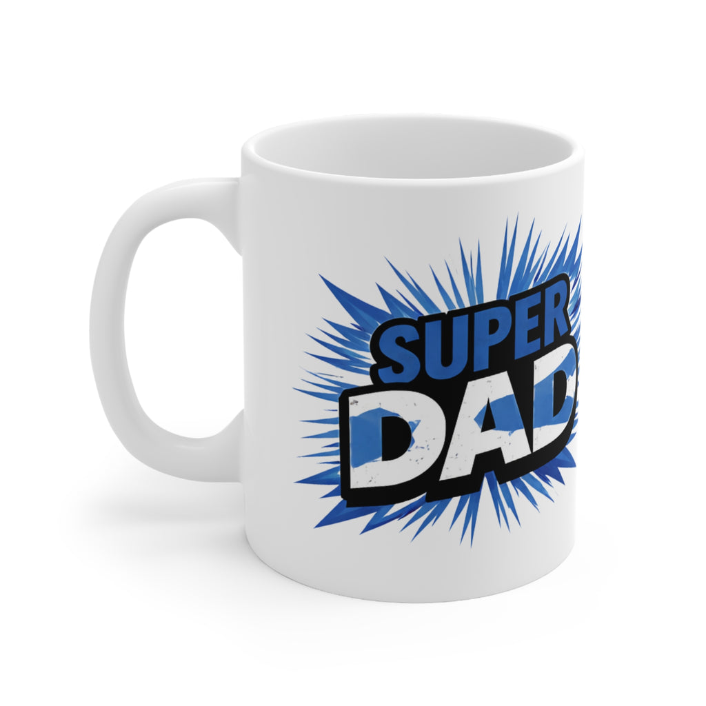 Super Dad Ceramic Mug —Scotland Flag themed  "Super Dad" 11oz & 15oz Gift Coffee Cup
