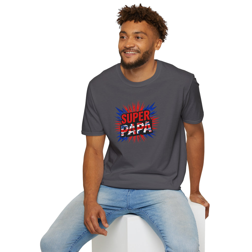 T-Shirt — "Super Papa" Union Jack/England themed Retro Comic Dad Shirt (Father's Day Gift)