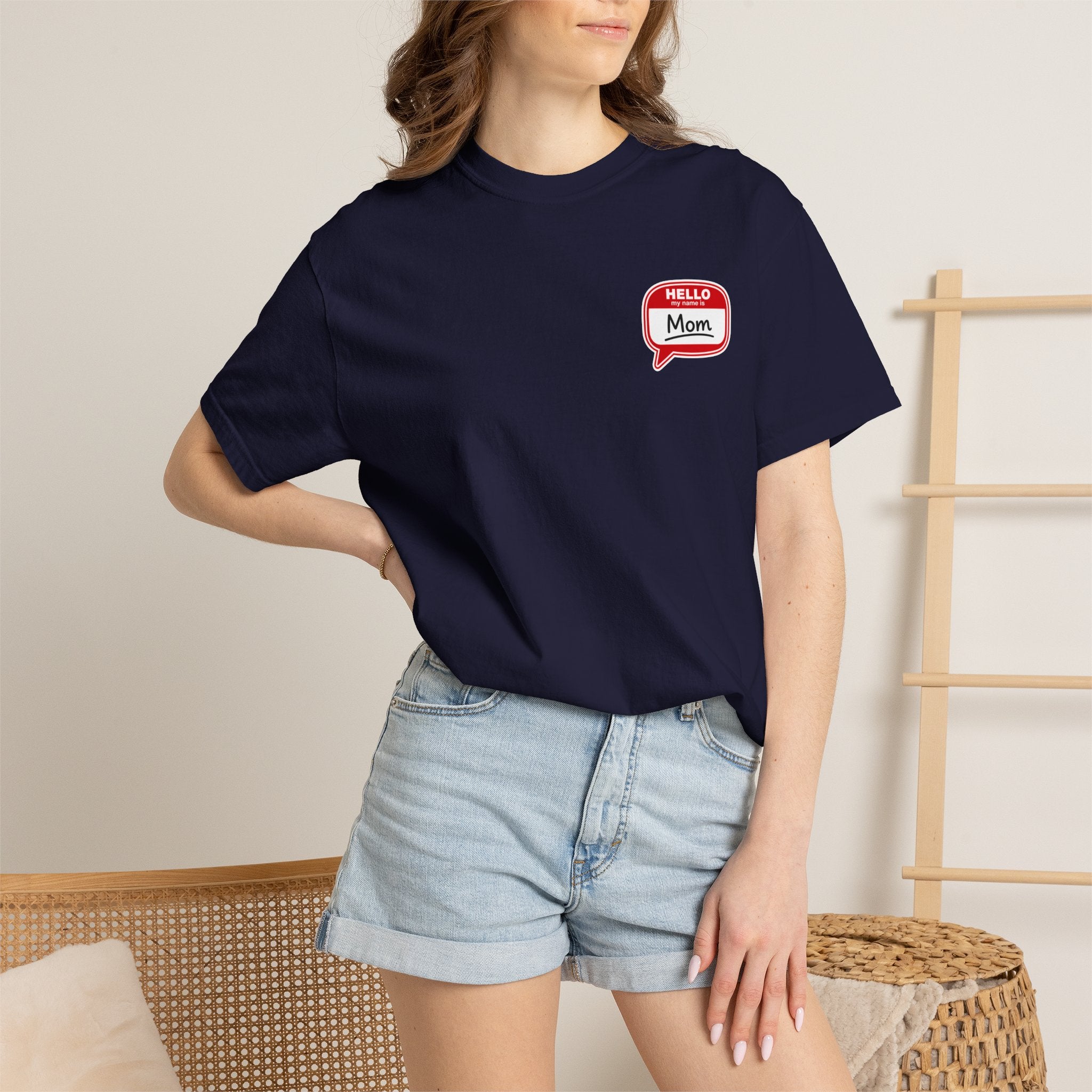 Mom Name Tag T-Shirt — "Hello, Mom" Casual Tee