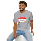 Hello My Name Is Grandpa T-Shirt — Funny Grandpa Name Tag Tee for Father’s Day & New Grandfathers