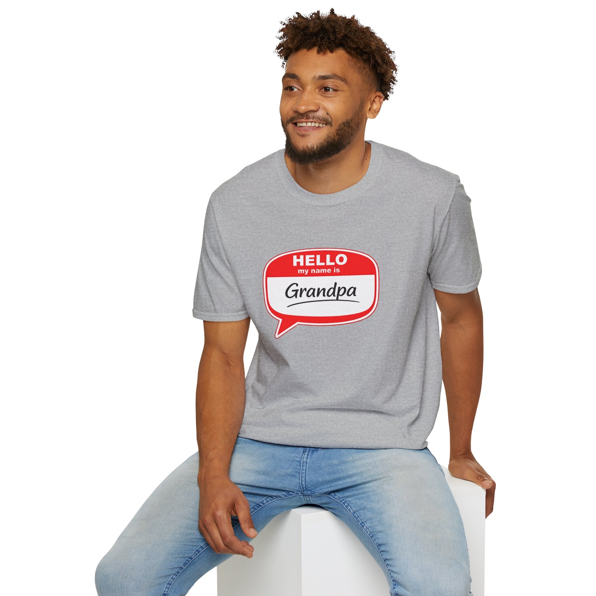 Hello My Name Is Grandpa T-Shirt — Funny Grandpa Name Tag Tee for Father’s Day & New Grandfathers