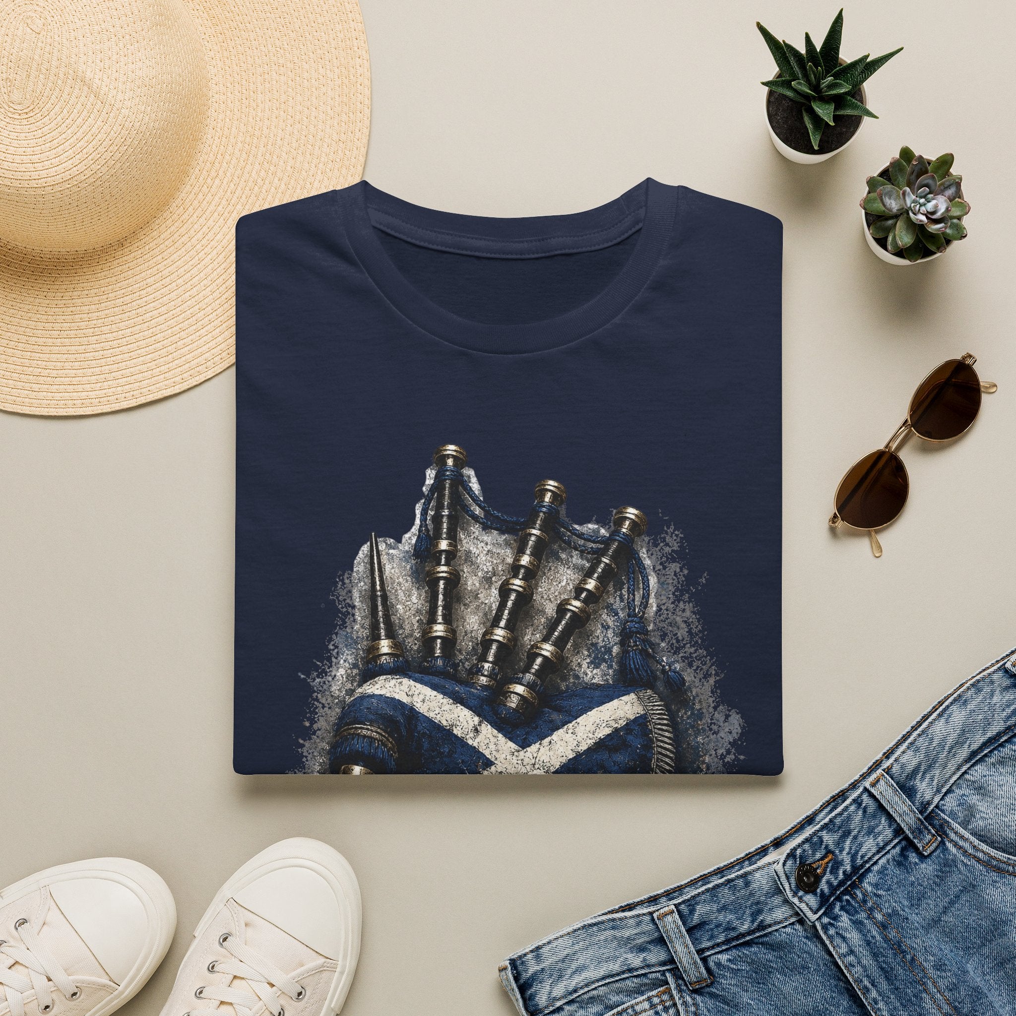Bagpipes Following Scotland Flag Tee