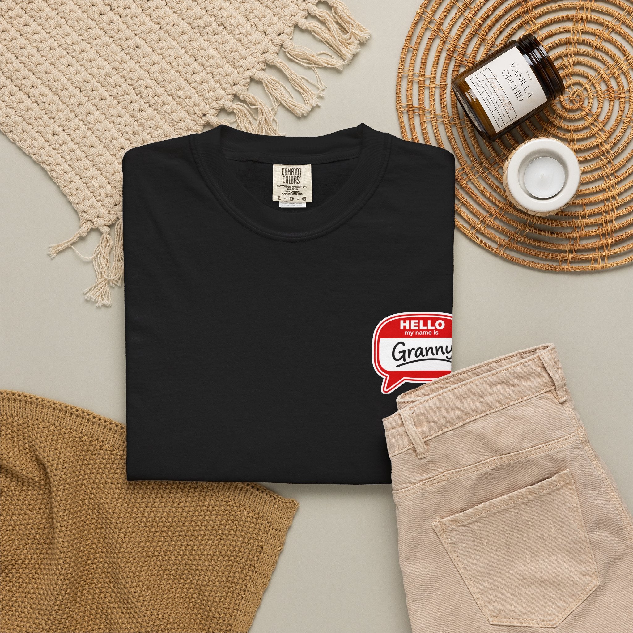 T-Shirt — "Hello Granny" Retro Name Tag Tee