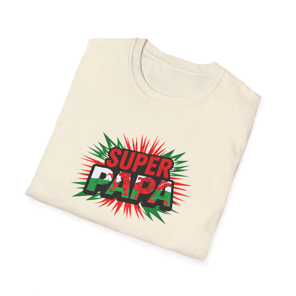 Super Papa Welsh Flag/ Wales themed Graphic T-Shirt — Father’s Day Comic-Style Dad Shirt