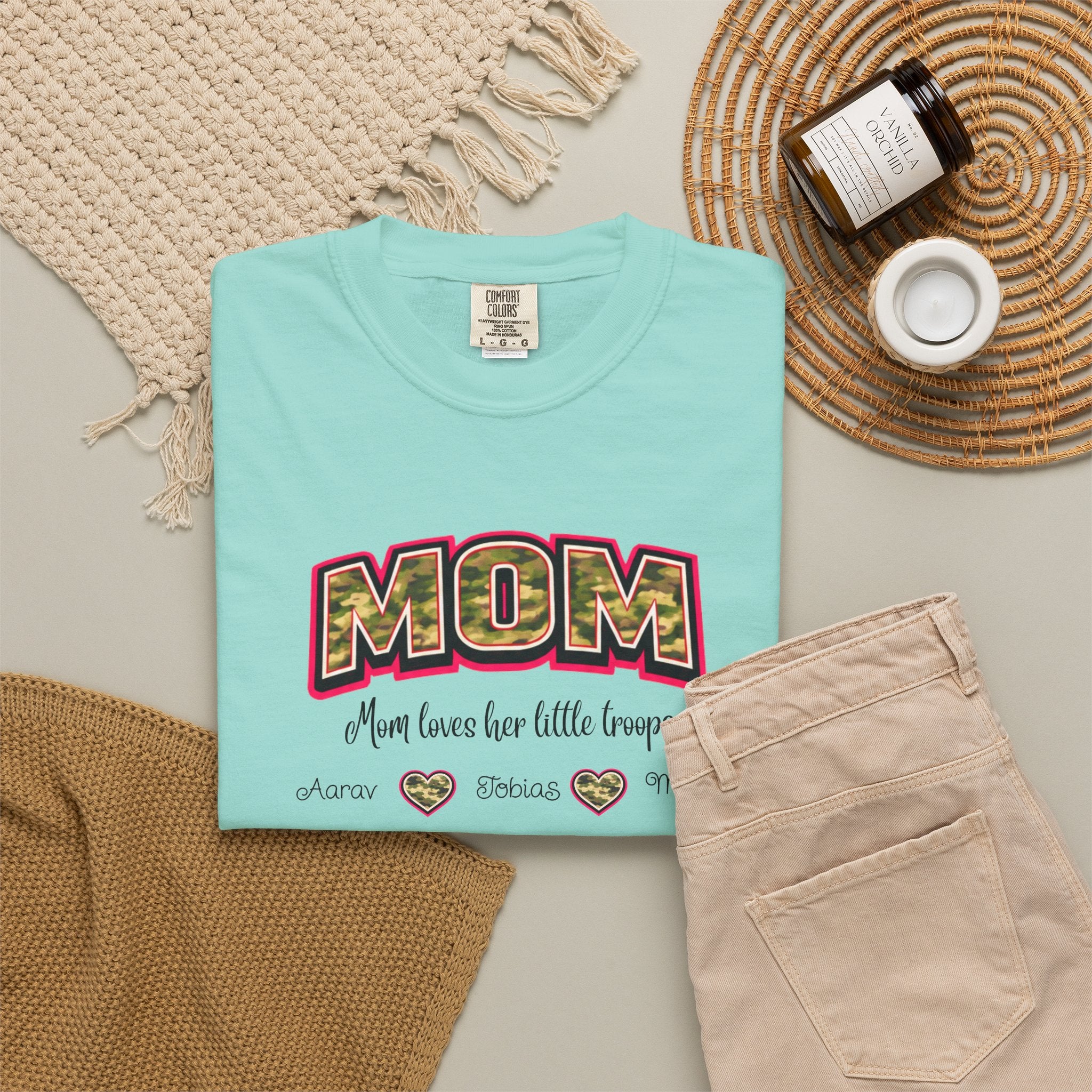 Mom Camo Graphic T-Shirt — "MOM Most Loved Her Little People" Floral Heart Tee
