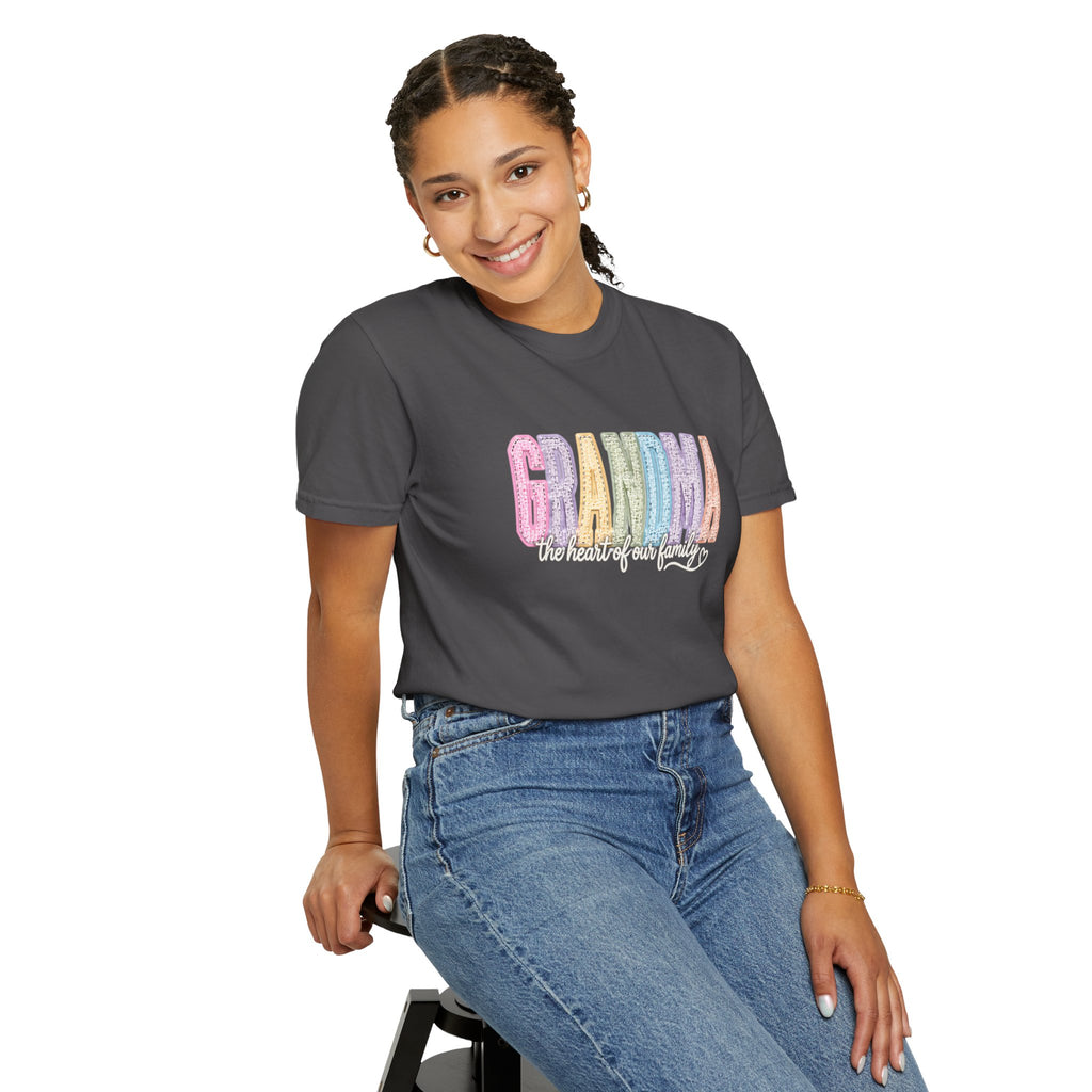 Grandma Floral Graphic T-Shirt — "Grandma, the heart of our family" Gift Tee