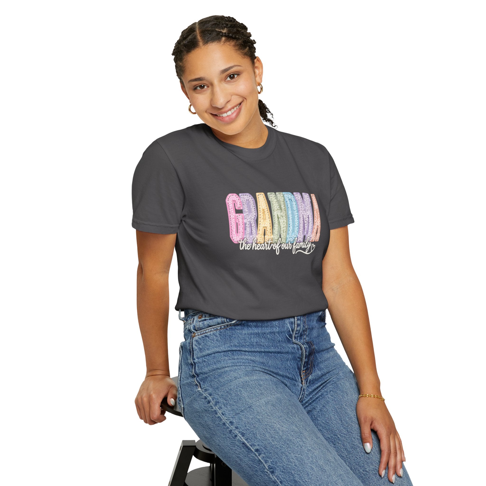 Grandma Floral Graphic T-Shirt — "Grandma, the heart of our family" Gift Tee