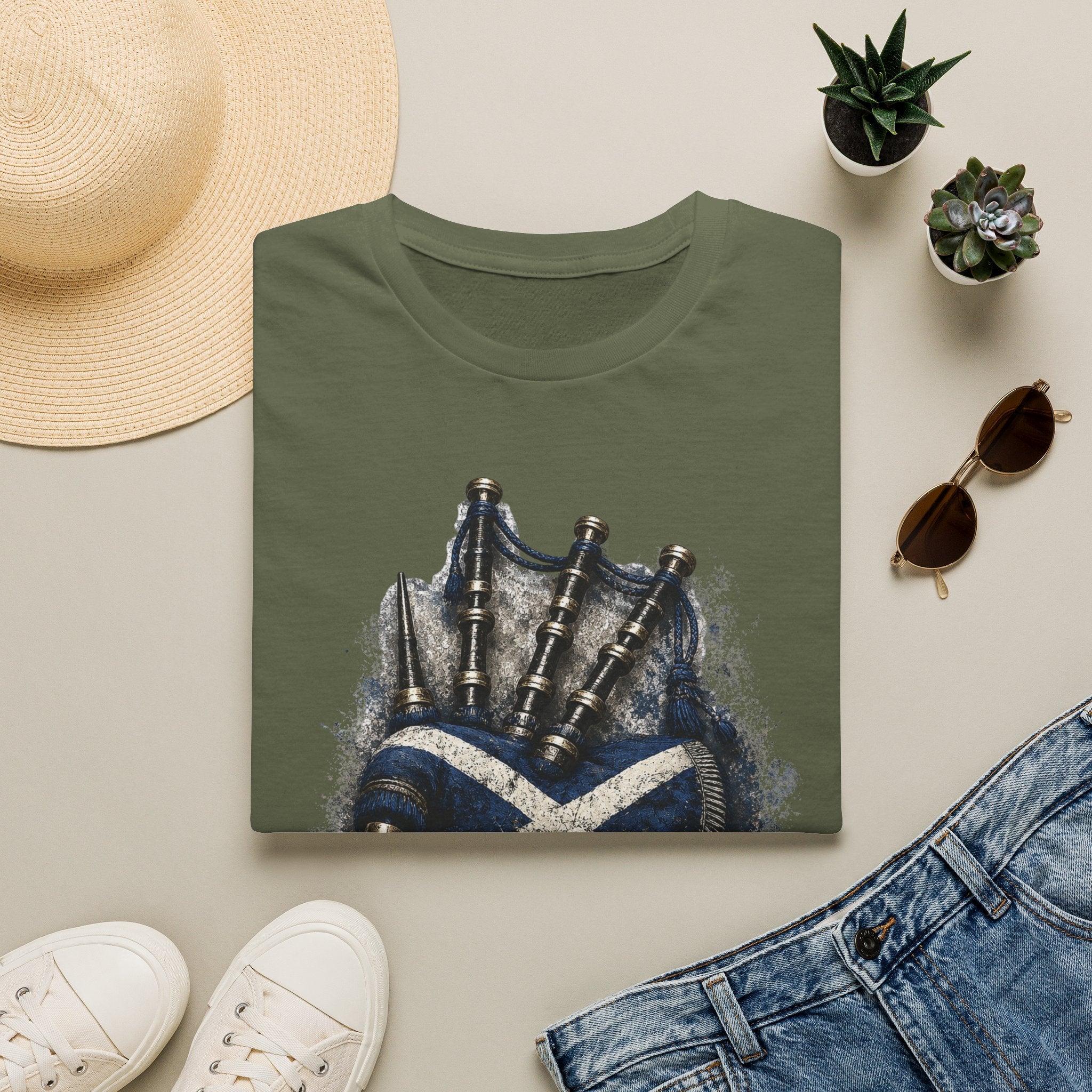Bagpipes Following Scotland Flag Tee