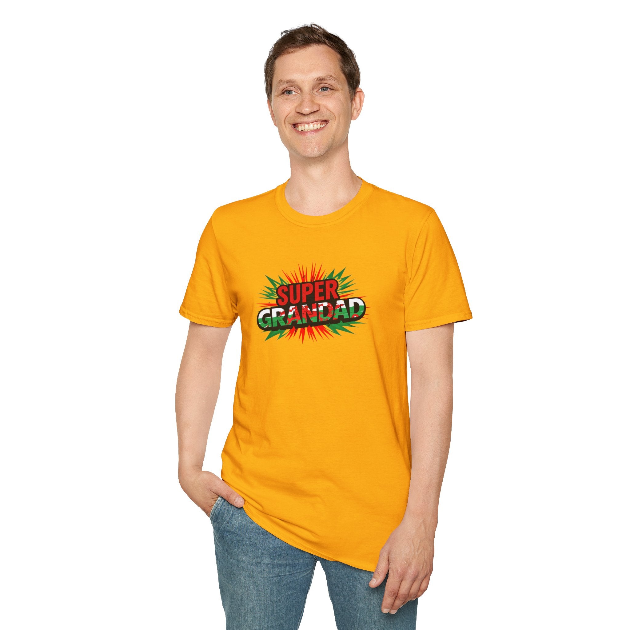 Super Grandad Welsh Flag/Wales themed T-Shirt — Retro Comic Style Father's Day Gift