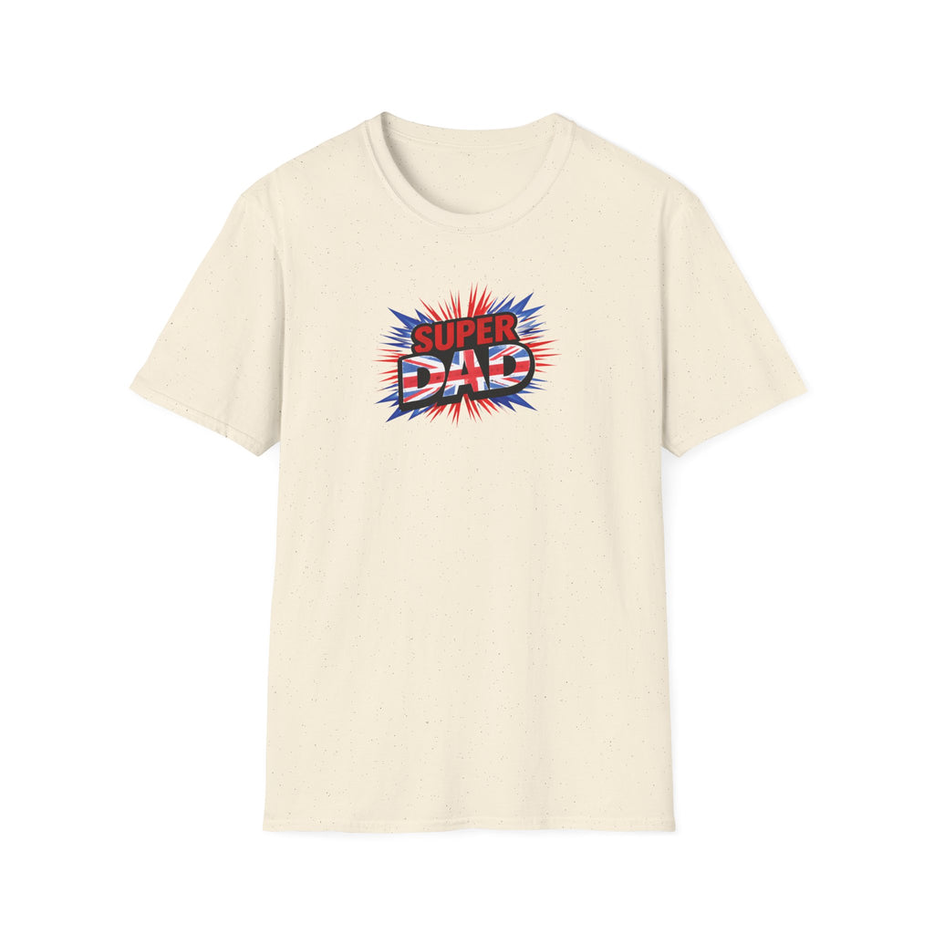 Super Dad T-Shirt – Union Jack Flag pattern Retro Comic Father’s Day Tee