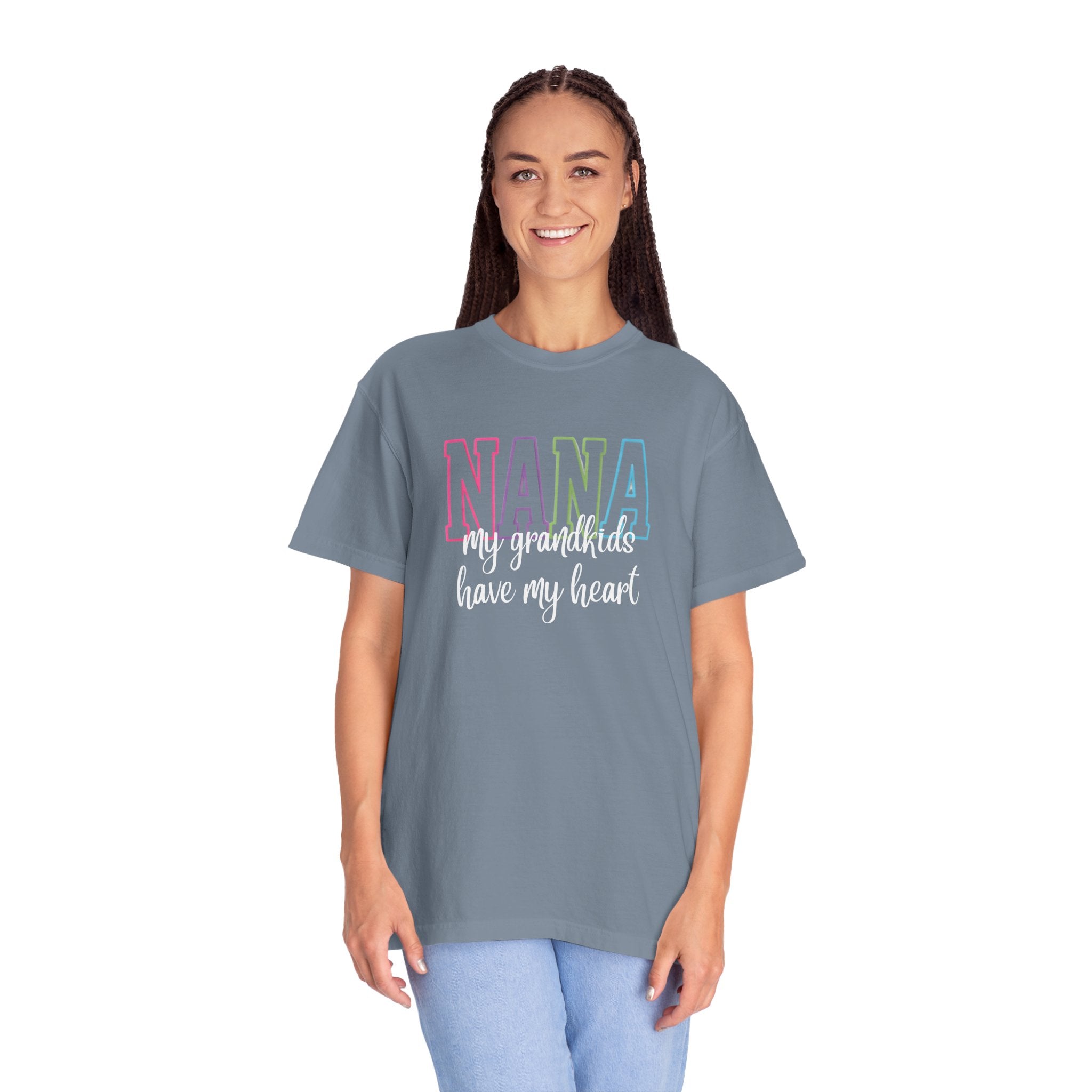 Nana Pastel Rainbow Tee — 'NANA' Floral Outline Grandma T-Shirt