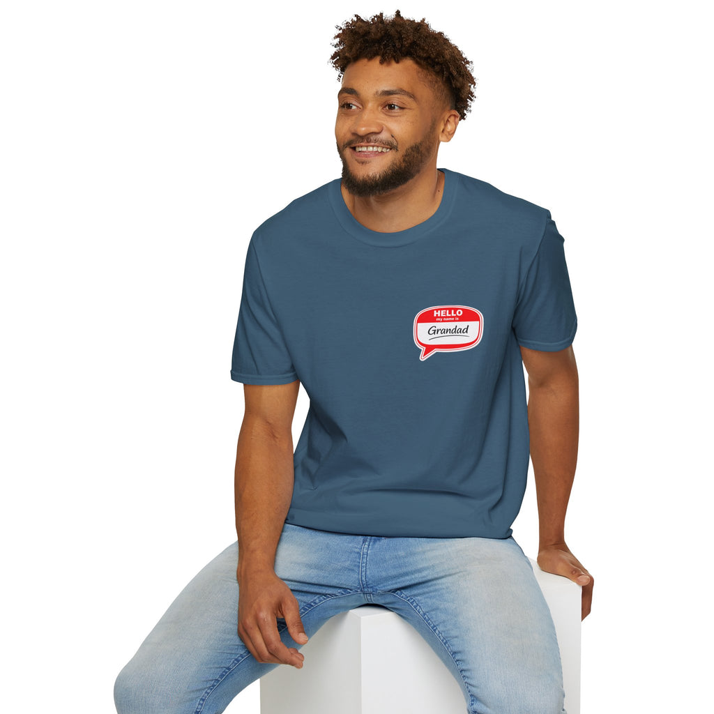 Grandad Name Badge T-Shirt — "Hello, Grandad!" Chest Logo