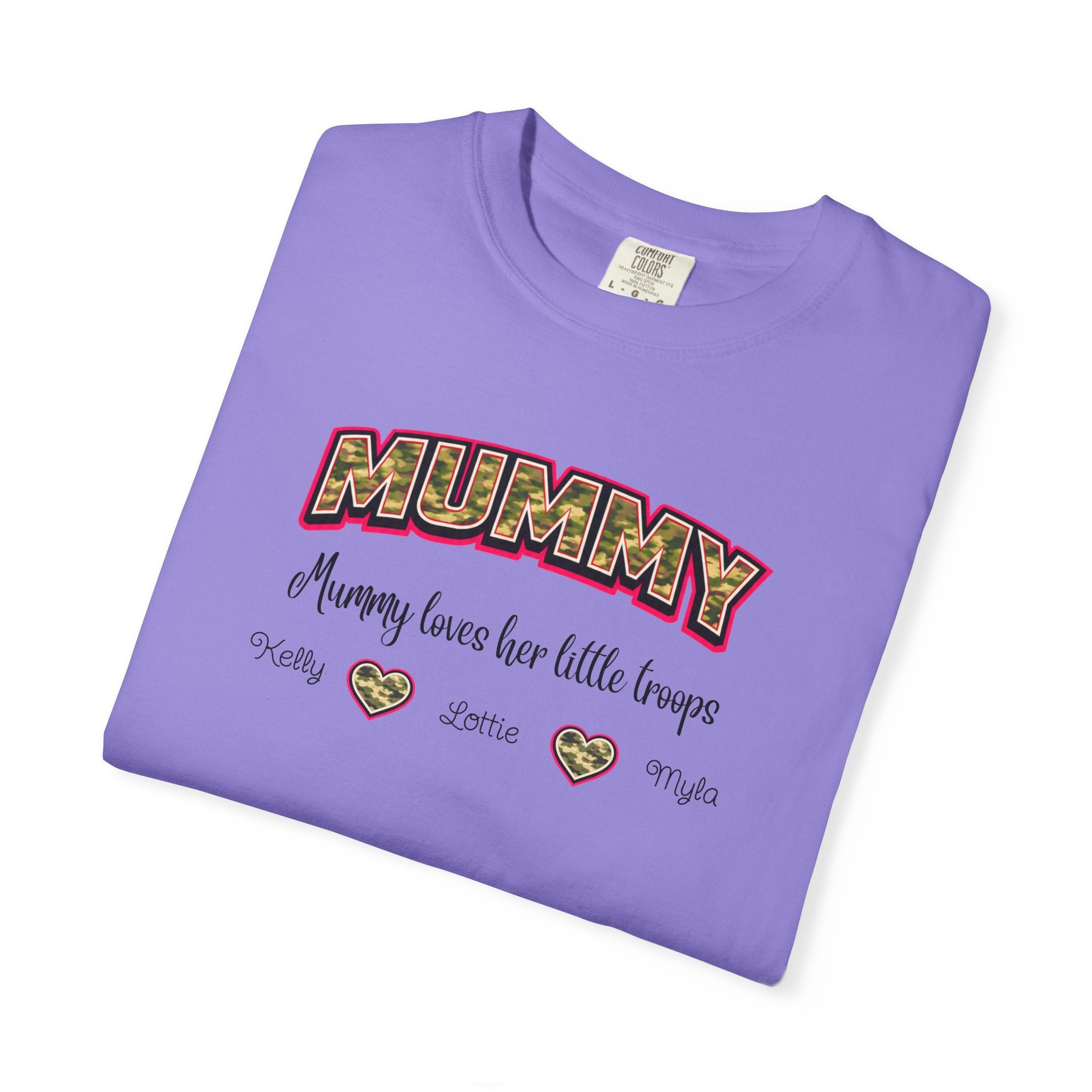 Mummy Camo Heart Graphic T-Shirt — "Mummy, leave her little layers" Retro Mum Tee