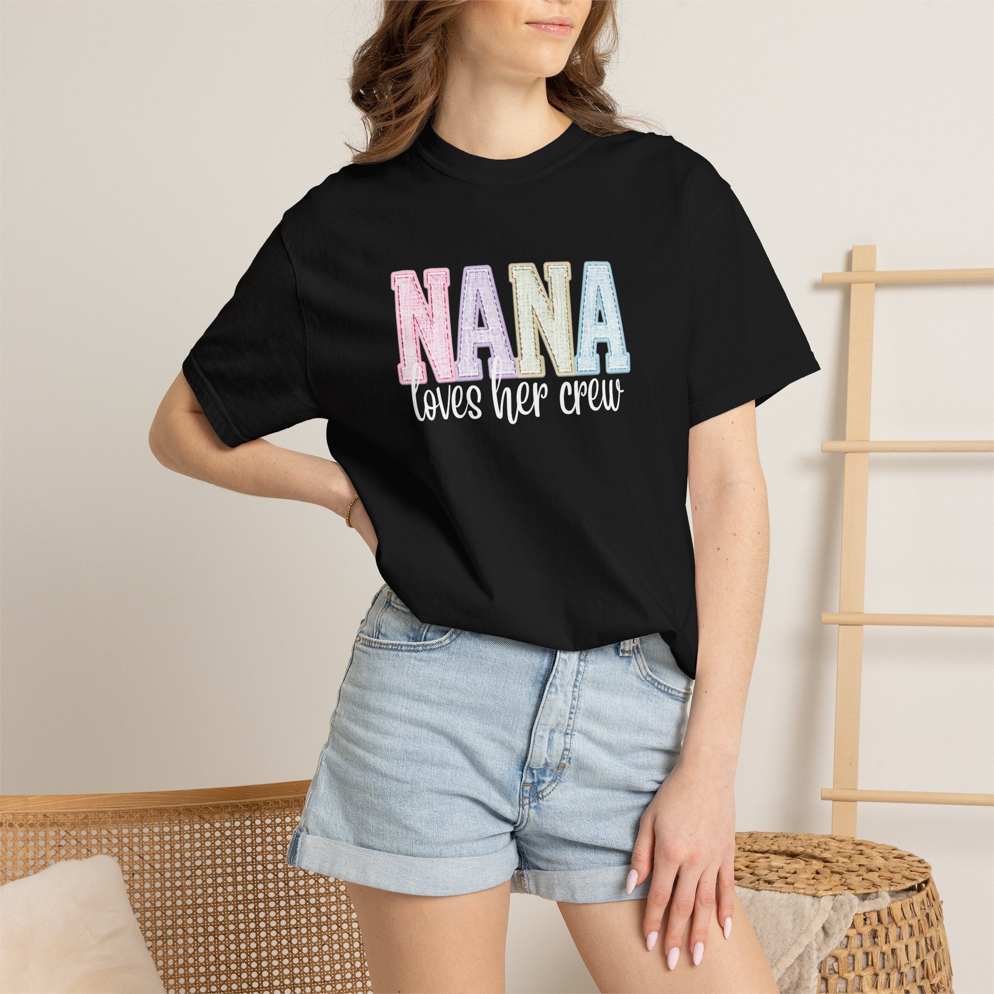 Nana Pastel Varsity T-Shirt — Soft Vintage Lettering Gift for Grandma (Mother's Day/Birthday)