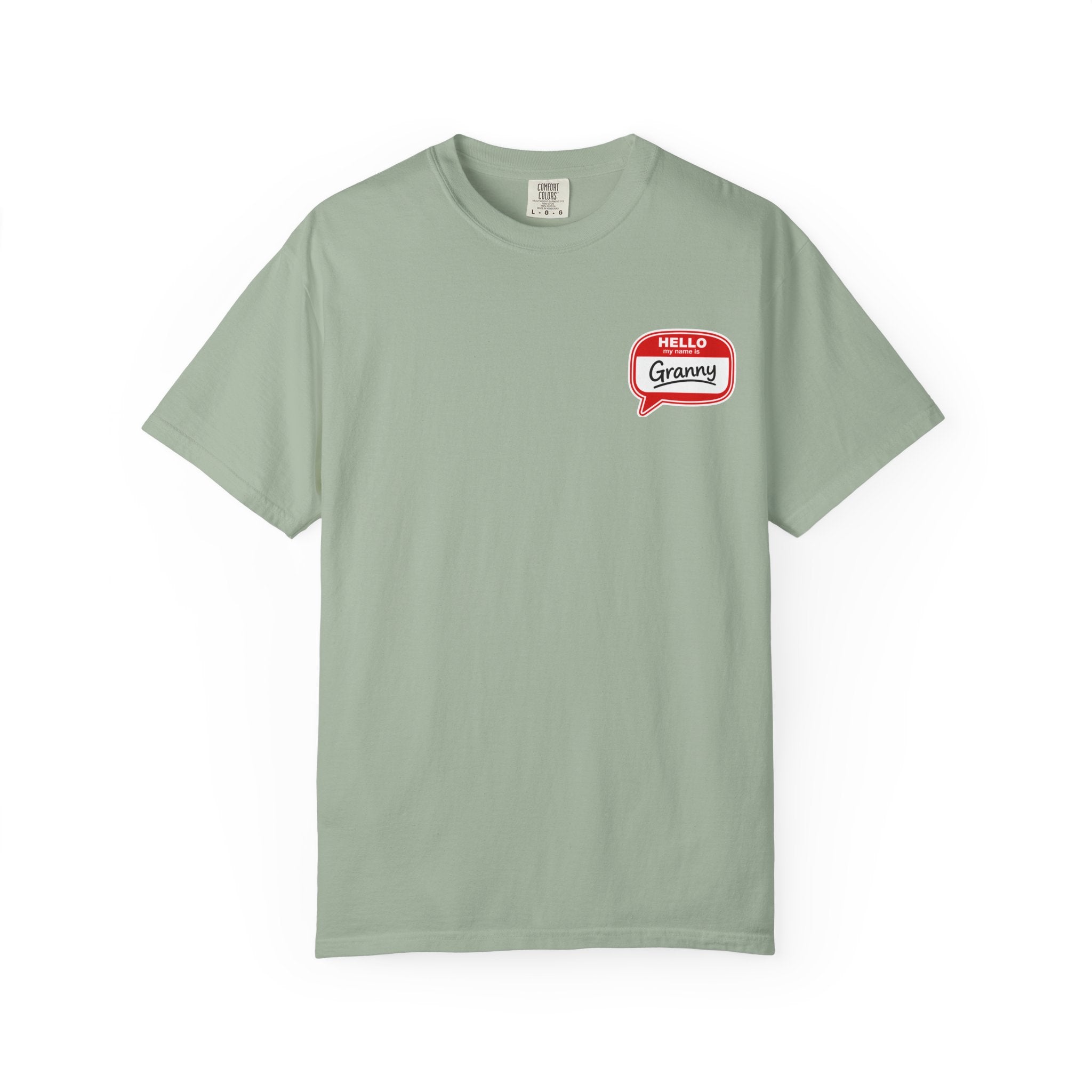 T-Shirt — "Hello Granny" Retro Name Tag Tee