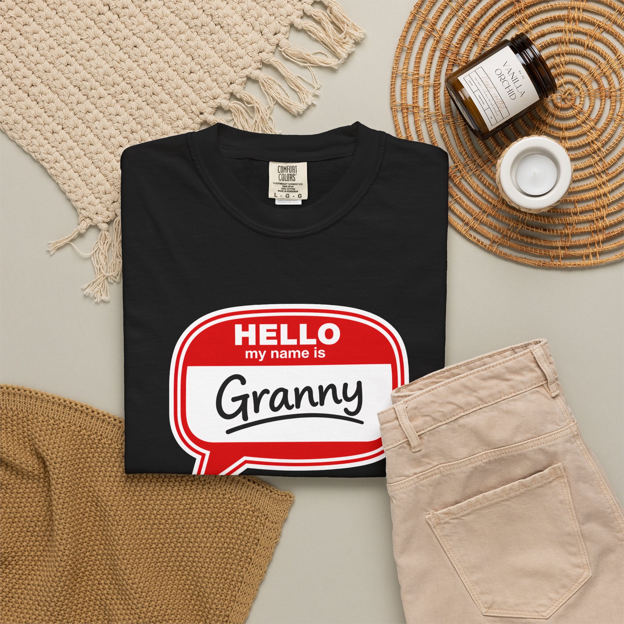 Hello My Name Is Granny T-Shirt - Funny Grandma Gift, Retro Name Badge Tee