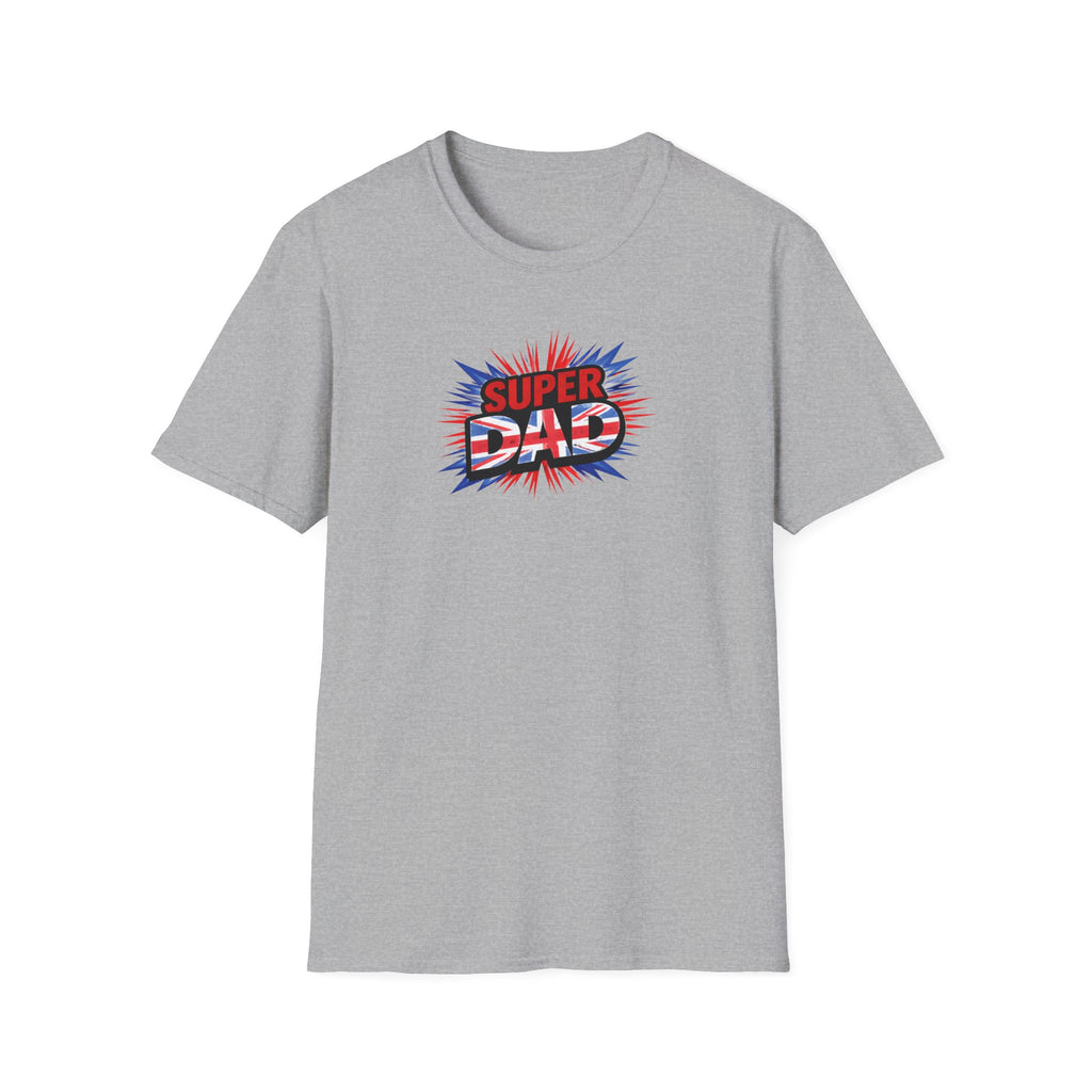 Super Dad T-Shirt – Union Jack Flag pattern Retro Comic Father’s Day Tee