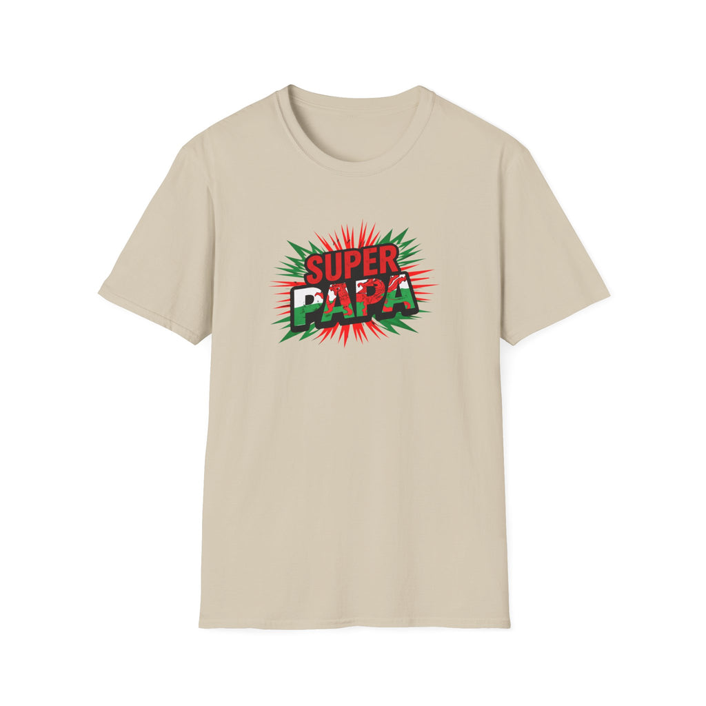 Super Papa Welsh Flag/ Wales themed Graphic T-Shirt — Father’s Day Comic-Style Dad Shirt