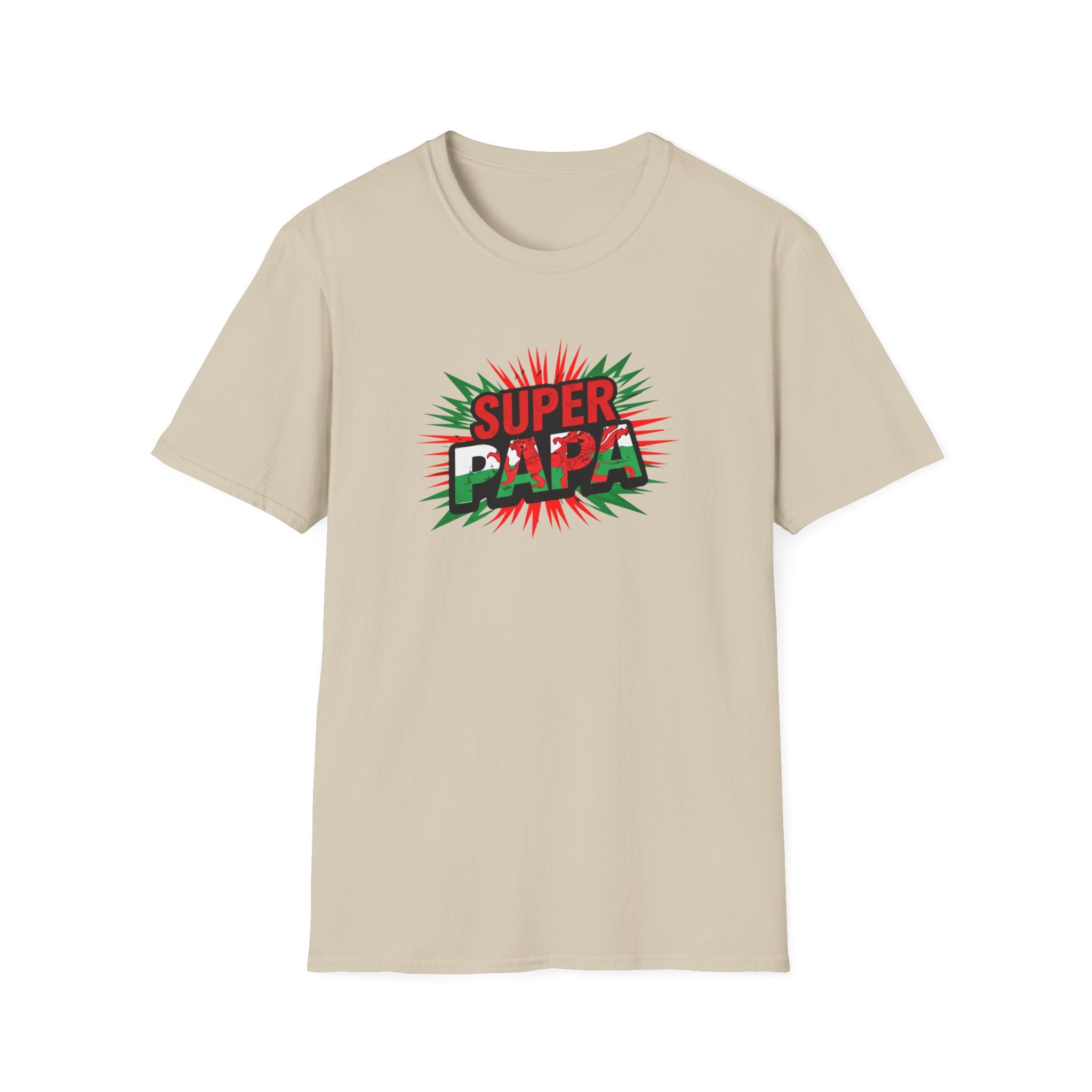 Super Papa Welsh Flag/ Wales themed Graphic T-Shirt — Father’s Day Comic-Style Dad Shirt