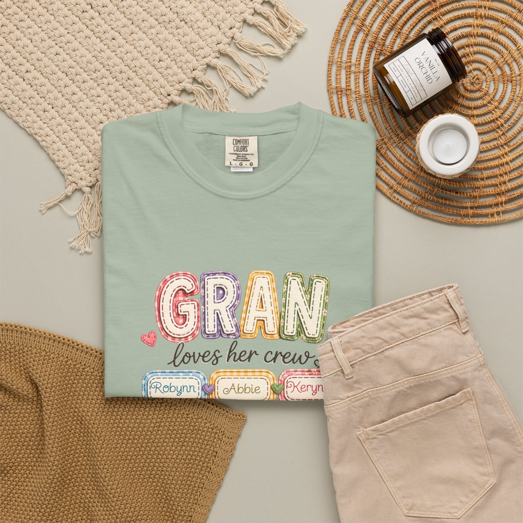 Gran Loves Her Crew T-Shirt — Personalized Grandma Family Names Tee