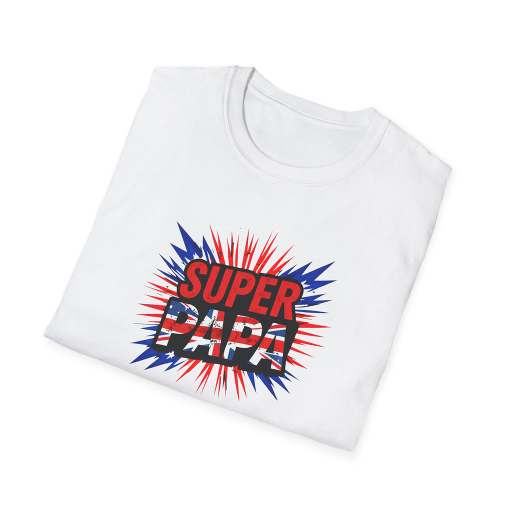 T-Shirt — "Super Papa" Union Jack/England themed Retro Comic Dad Shirt (Father's Day Gift)