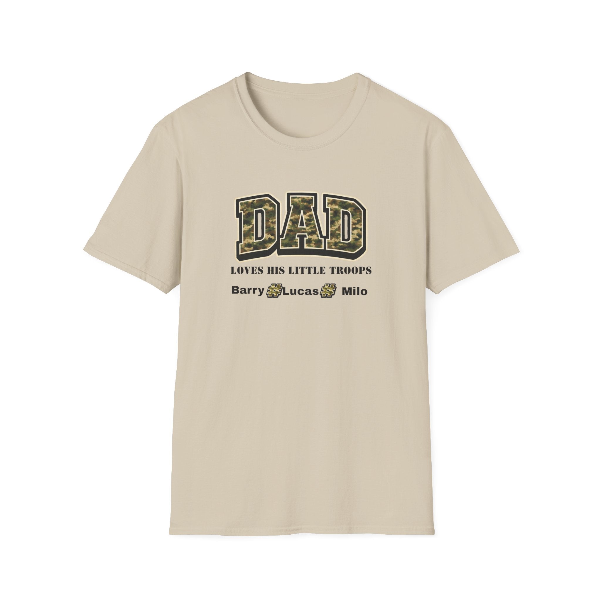 Dad Loves His Little Troops Camo T-Shirt — Personalized Kids' Names