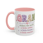 Accent Coffee Mug - "GRAN" Floral Dot Design | Sweet Pink Inner & Handle, Gift for Grandmother