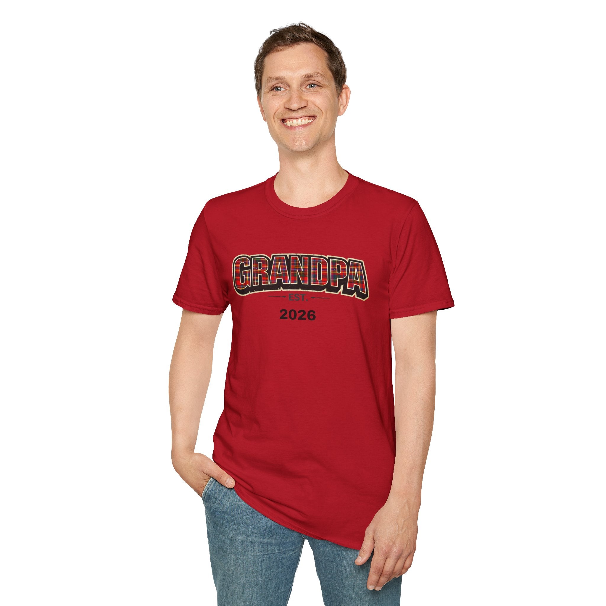 Grandpa EST. 2026 T-Shirt — New Grandpa Plaid Announcement Tee