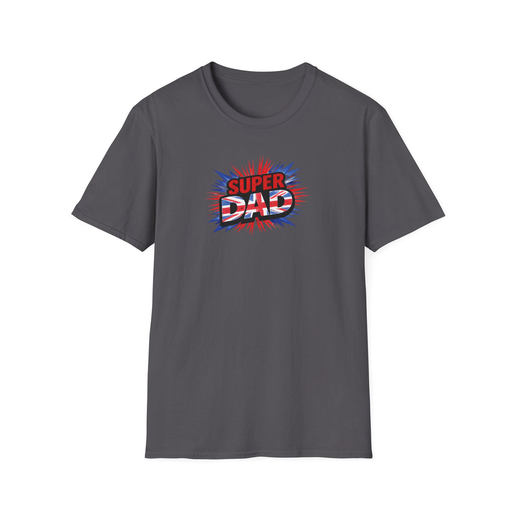 Super Dad T-Shirt – Union Jack Flag pattern Retro Comic Father’s Day Tee