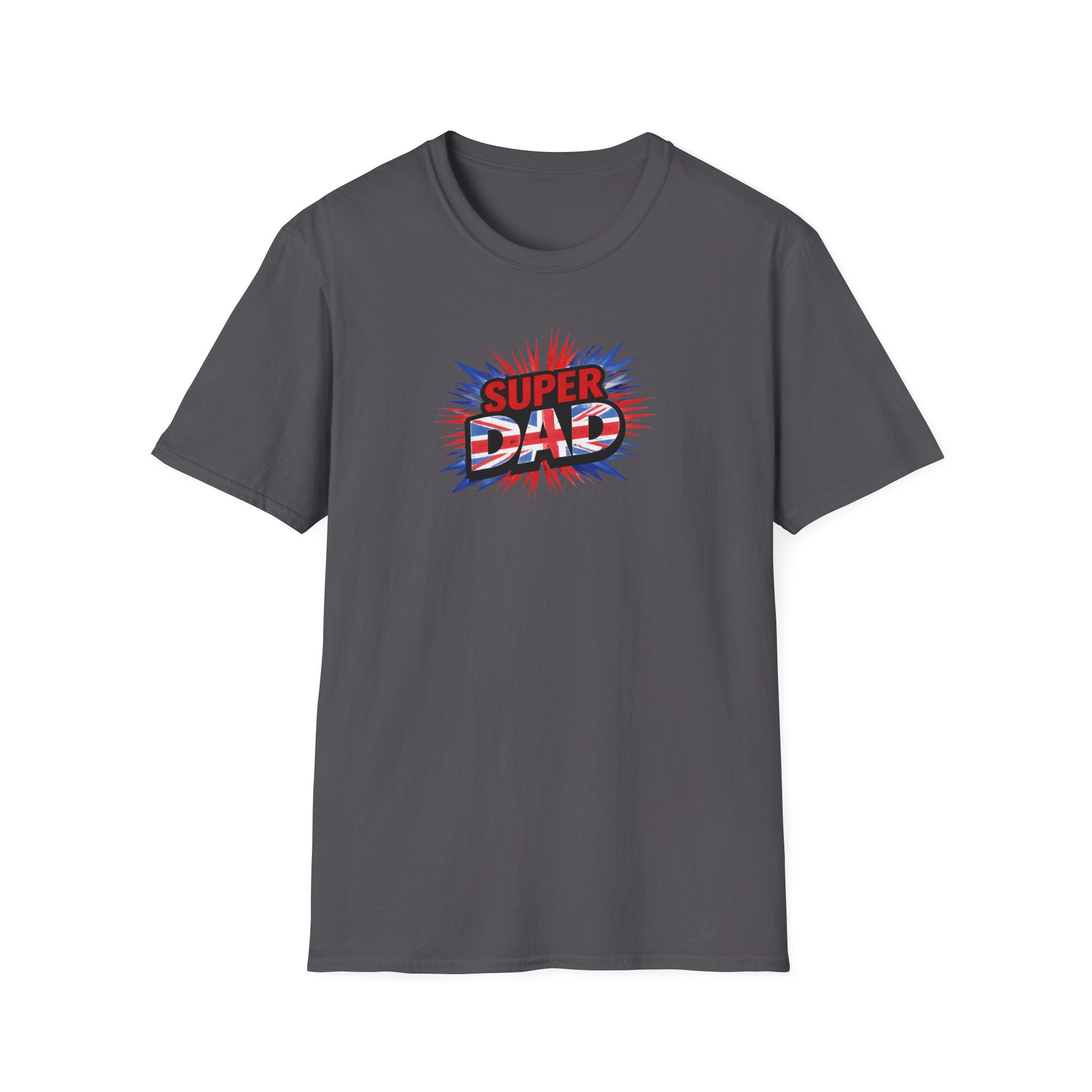 Super Dad T-Shirt – Union Jack Flag pattern Retro Comic Father’s Day Tee