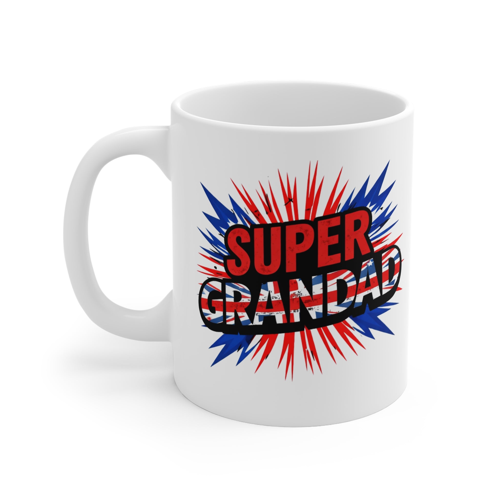 Super Grandad Union Jack/English themed Mug – Patriotic Comic-Style Gift for Grandpa