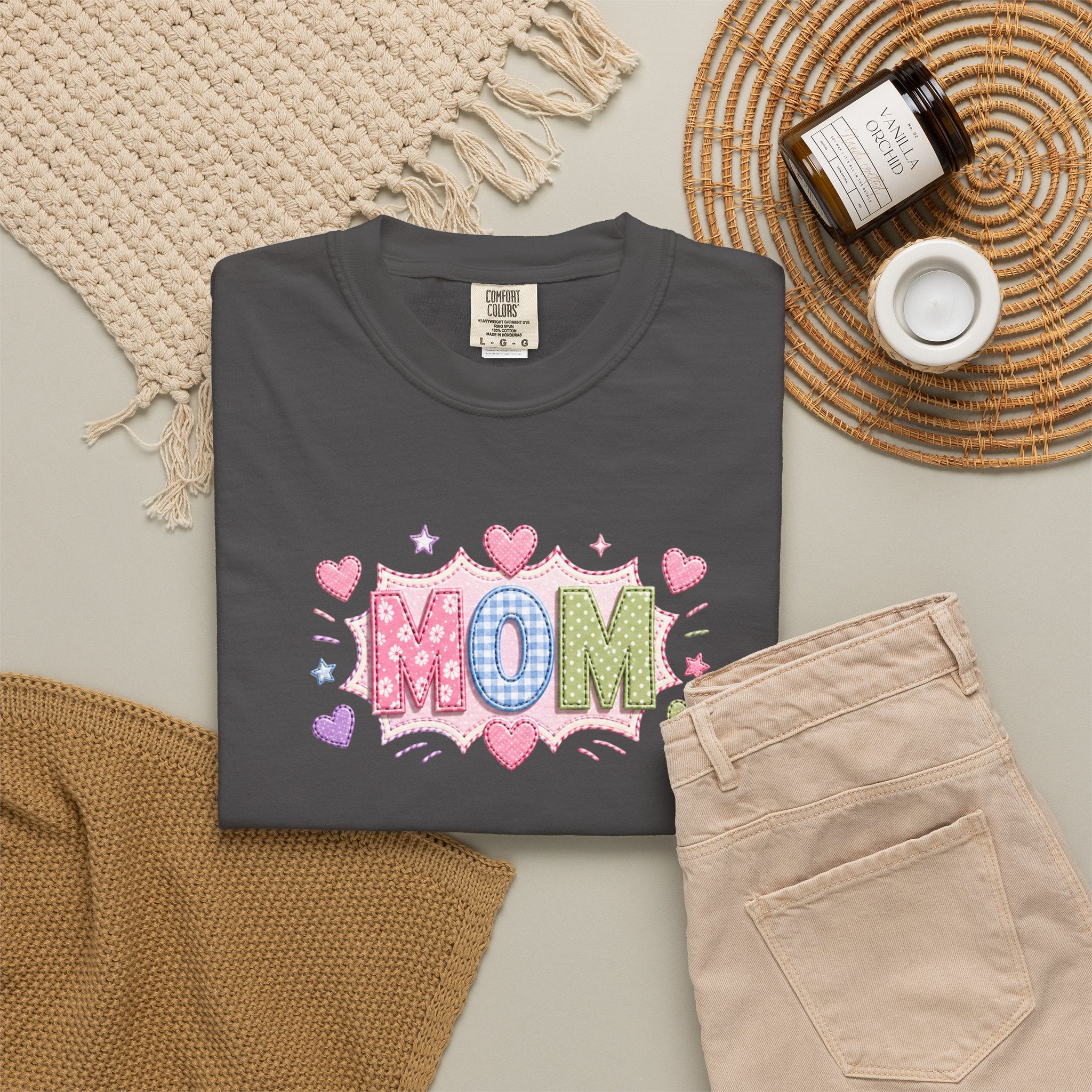 Mom Hearts T‑Shirt — Cute Pastel "MOM" Graphic Tee for Mother's Day & Everyday