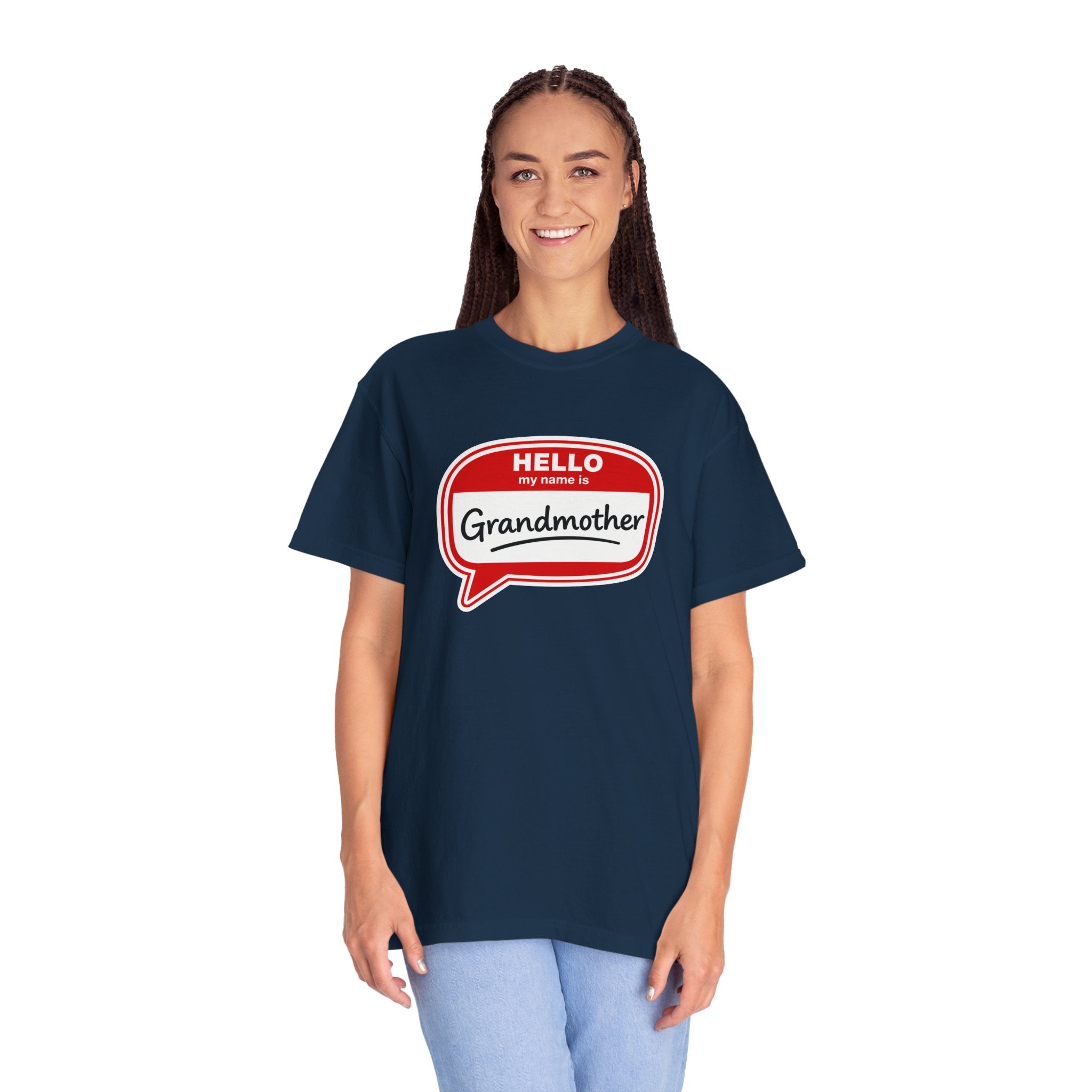 Hello My Name Is Grandmother T-Shirt - Retro Name Badge Tee for Moms & Grandmas