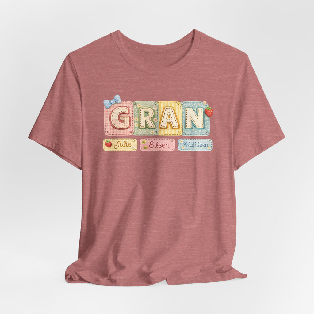 Gran Retro Patch Tee — Personalized 'Gran' Name Blocks Short Sleeve Shirt