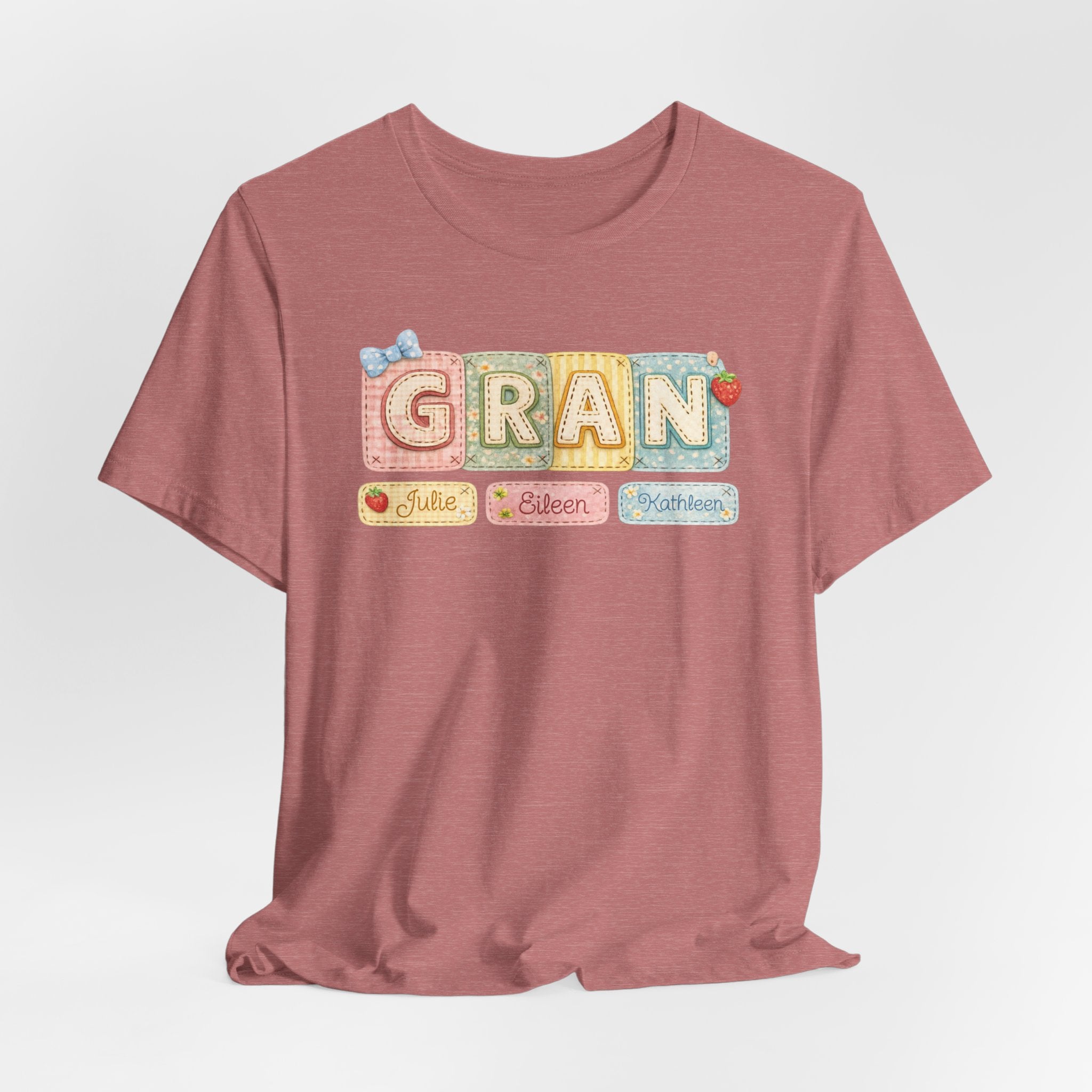 Gran Retro Patch Tee — Personalized 'Gran' Name Blocks Short Sleeve Shirt