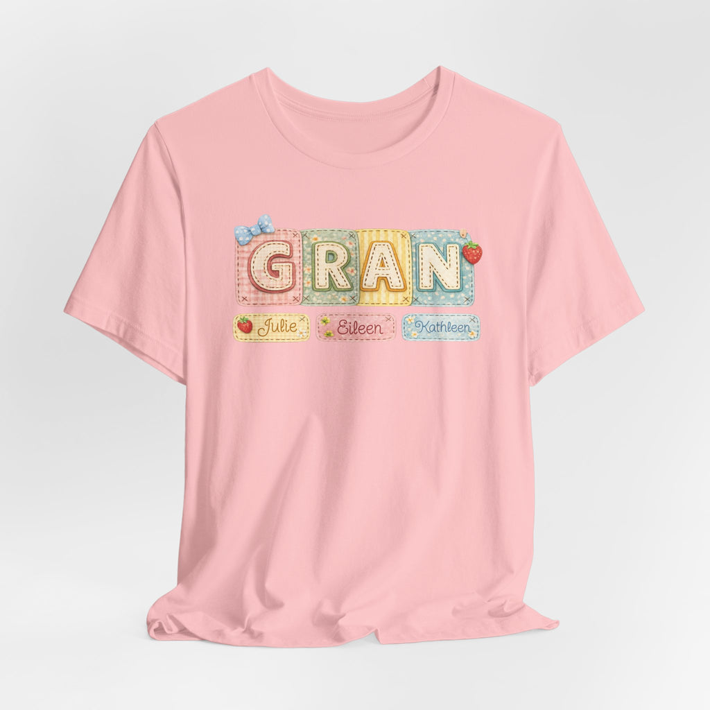 Gran Retro Patch Tee — Personalized 'Gran' Name Blocks Short Sleeve Shirt