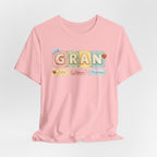 Gran Retro Patch Tee — Personalized 'Gran' Name Blocks Short Sleeve Shirt