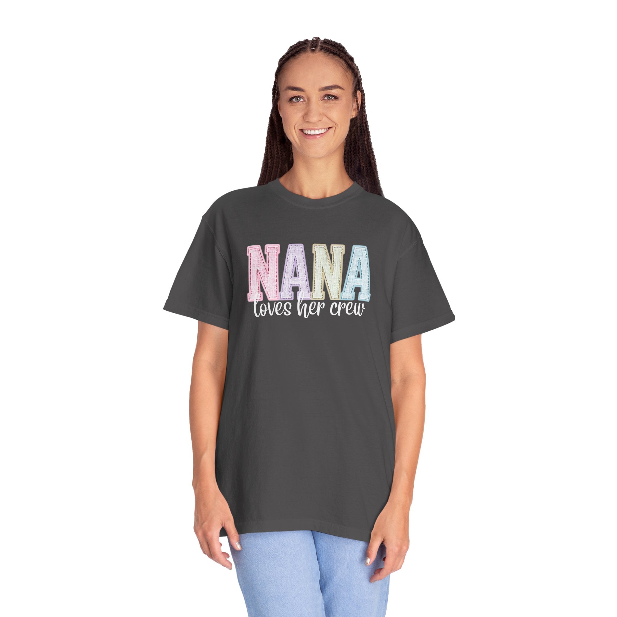 Nana Pastel Varsity T-Shirt — Soft Vintage Lettering Gift for Grandma (Mother's Day/Birthday)