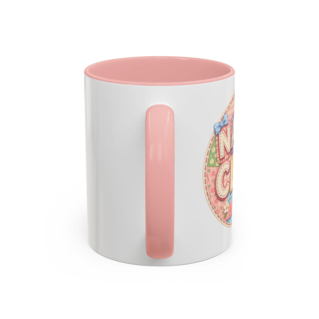 Cute Pastel Accent Coffee Mug — 'Nana Club' Patch Design, Pink Interior (11/15oz)