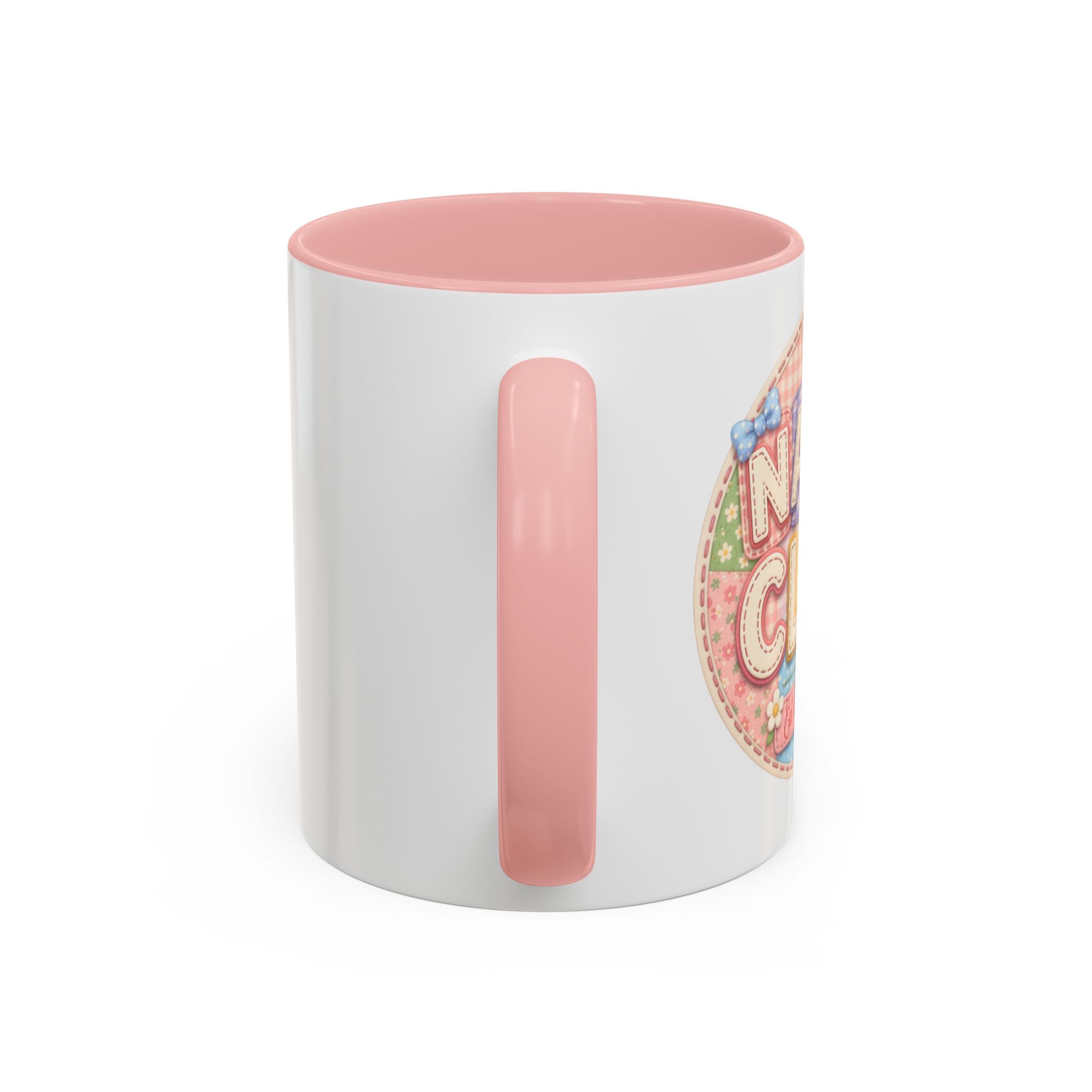 Cute Pastel Accent Coffee Mug — 'Nana Club' Patch Design, Pink Interior (11/15oz)