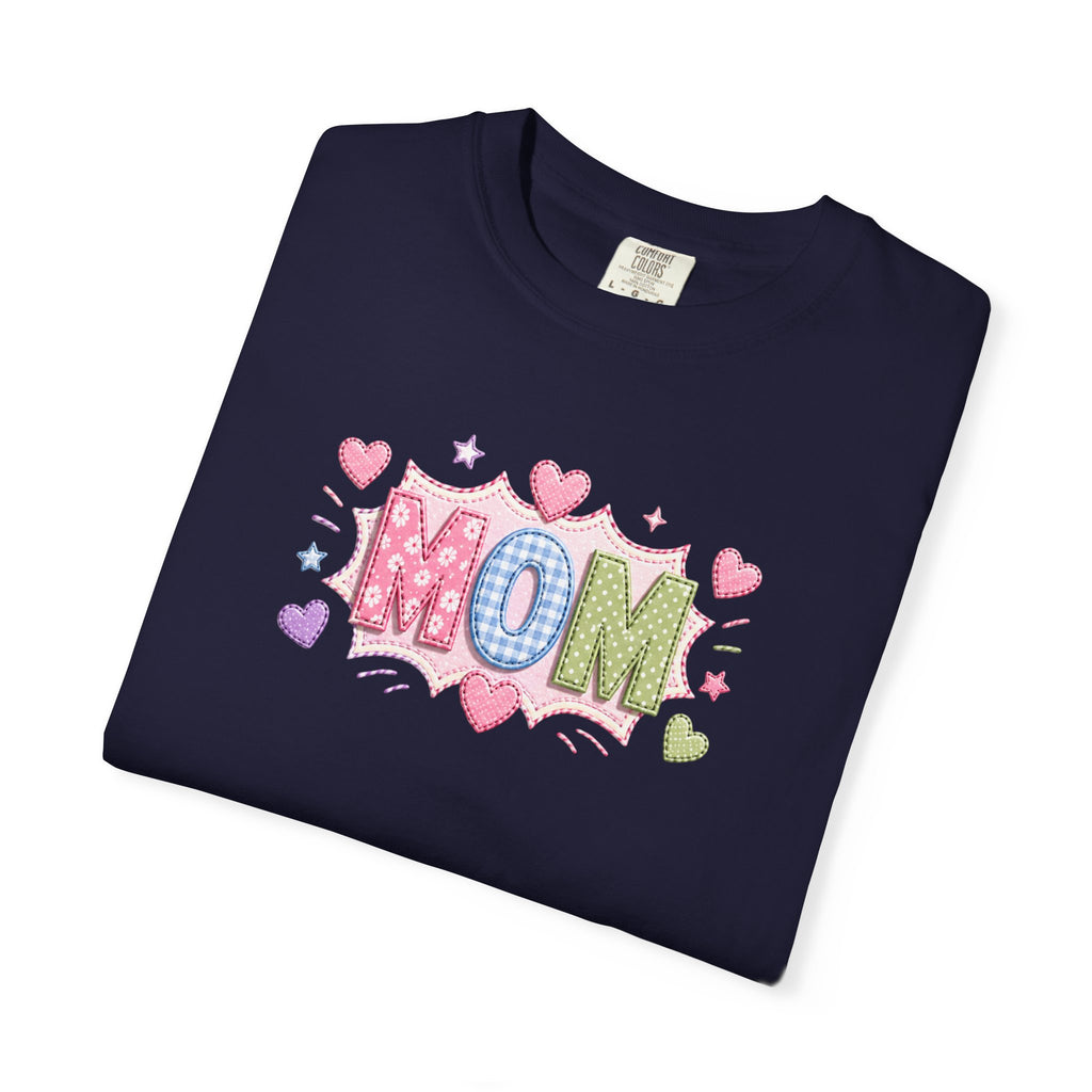 Mom Hearts T‑Shirt — Cute Pastel "MOM" Graphic Tee for Mother's Day & Everyday
