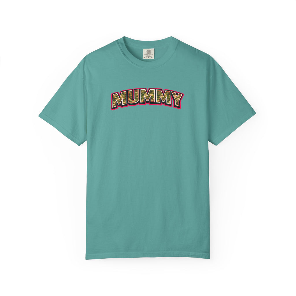 MUMMY Camo Script T-Shirt — Vintage Comic Style Mommy Tee