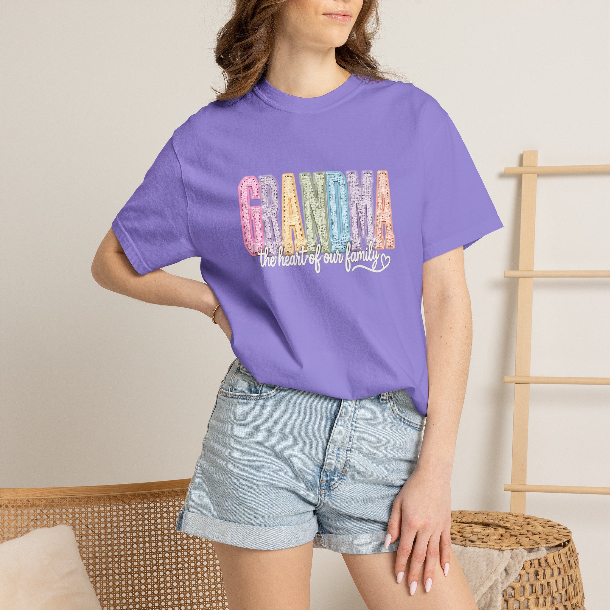 Grandma Floral Graphic T-Shirt — "Grandma, the heart of our family" Gift Tee