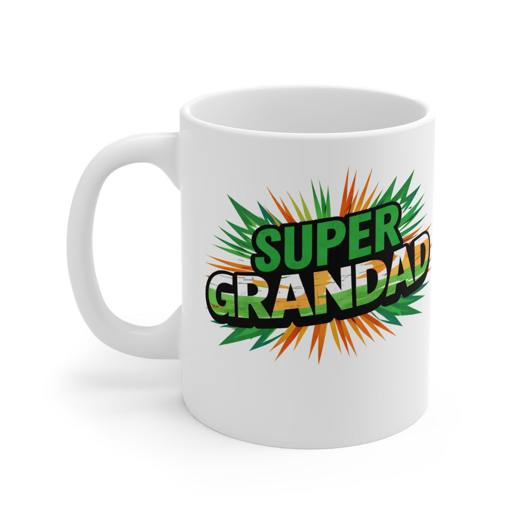Super Grandad Ireland Flag/Irish themed Mug — Bold Comic-Style "Super Grandad" Gift Mug for Grandpa, Father's Day & Birthday