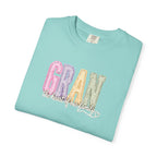 Gran Floral Script T-Shirt — "the heart of my family" Sage Garment-Dyed Tee
