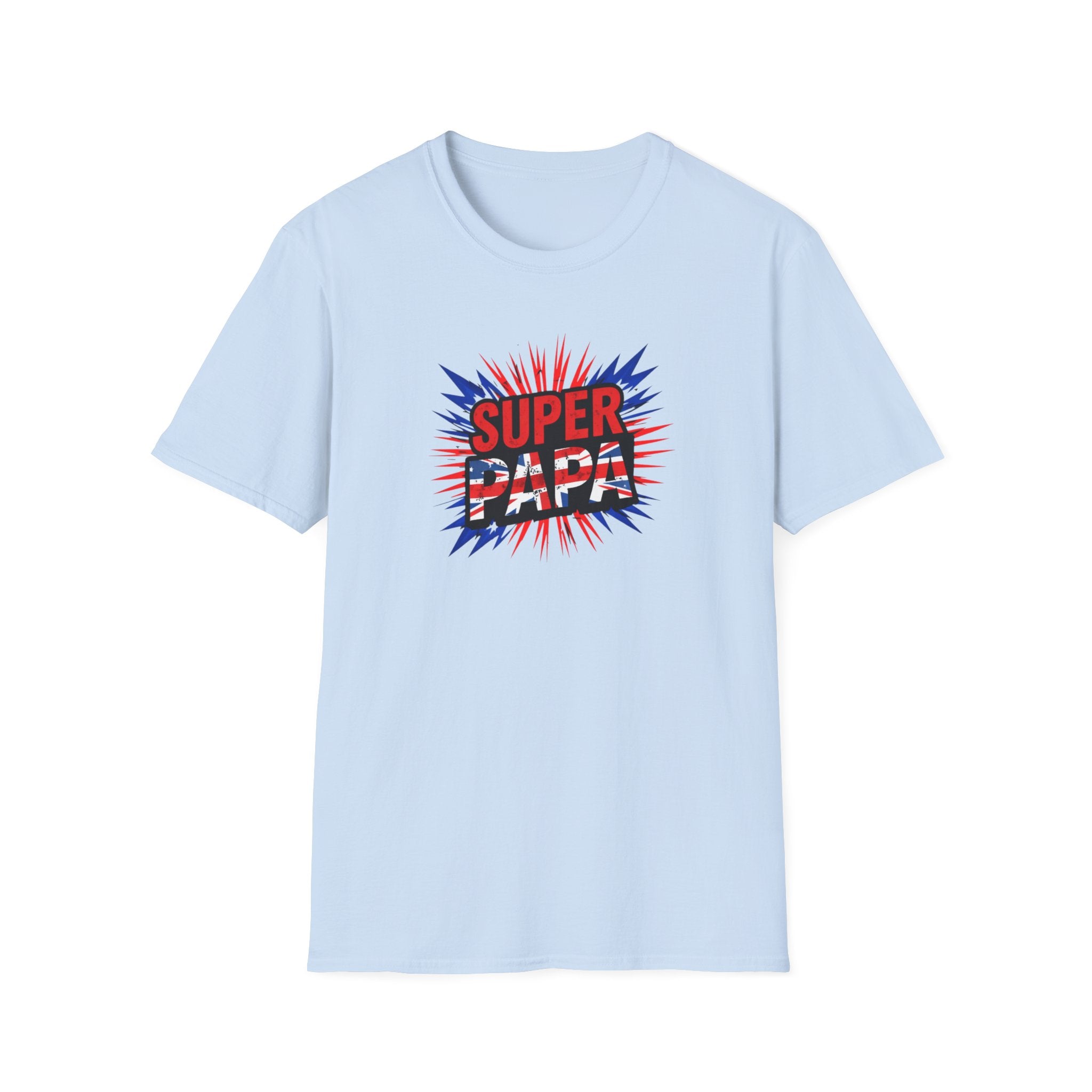 T-Shirt — "Super Papa" Union Jack/England themed Retro Comic Dad Shirt (Father's Day Gift)